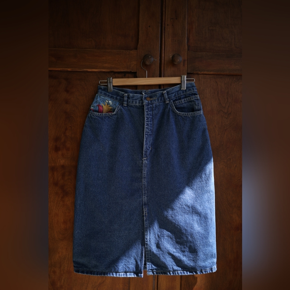 Denim Skirt With Floral